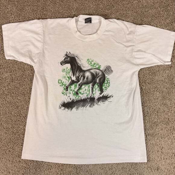 Fruit of the Loom Other - Vintage Horse Graphic T Shirt USA Made Fruit Of The Loom BEST Tag L White Tee